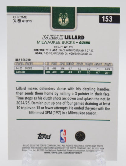 2025-26 Topps Chrome Damian Lillard Gold Wave 43/50 Bucks