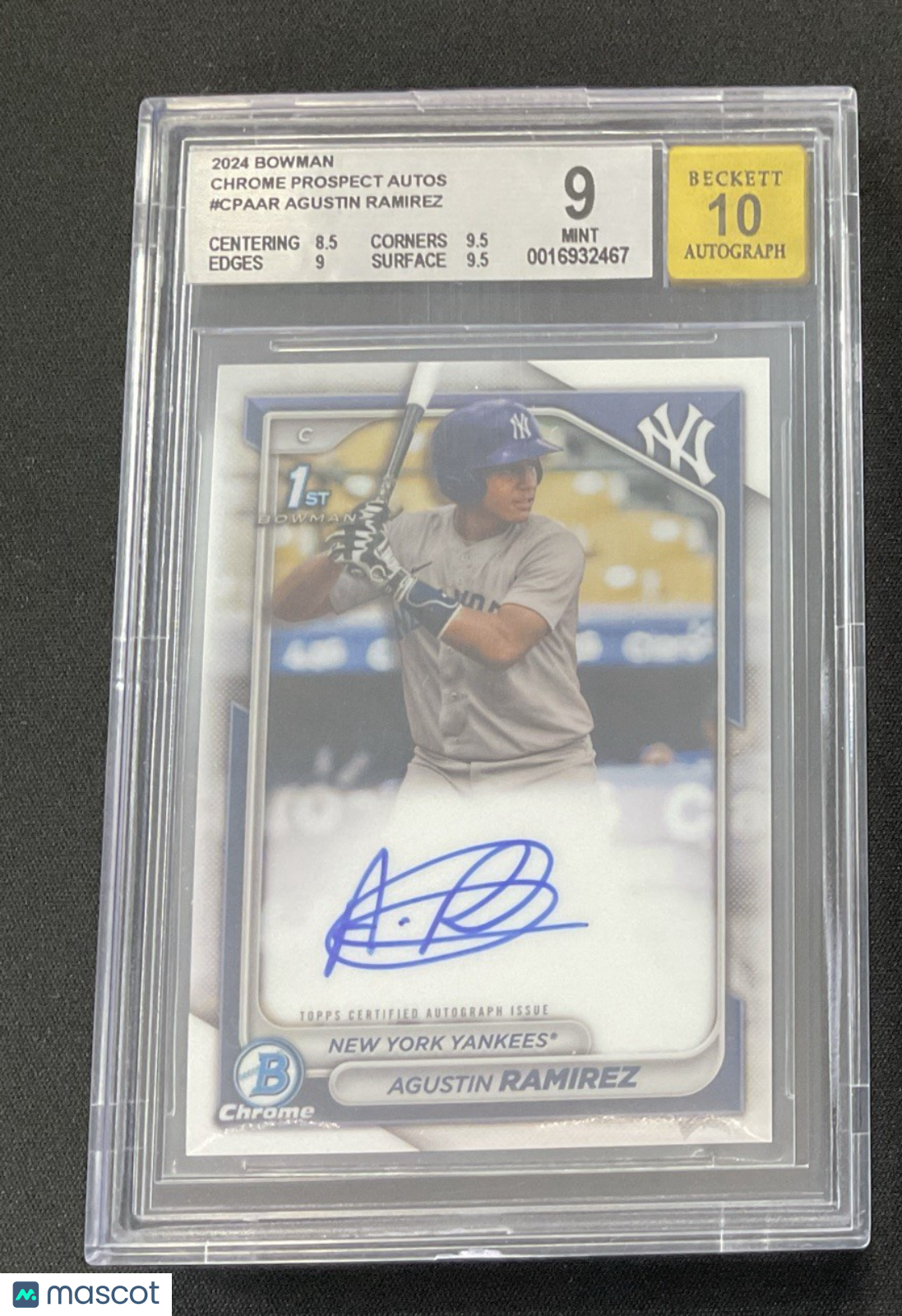 2024 BOWMAN CHROME PROSPECT AUTO #CPAAR AGUSTIN RAMIREZ  Beckett  9 Auto 10