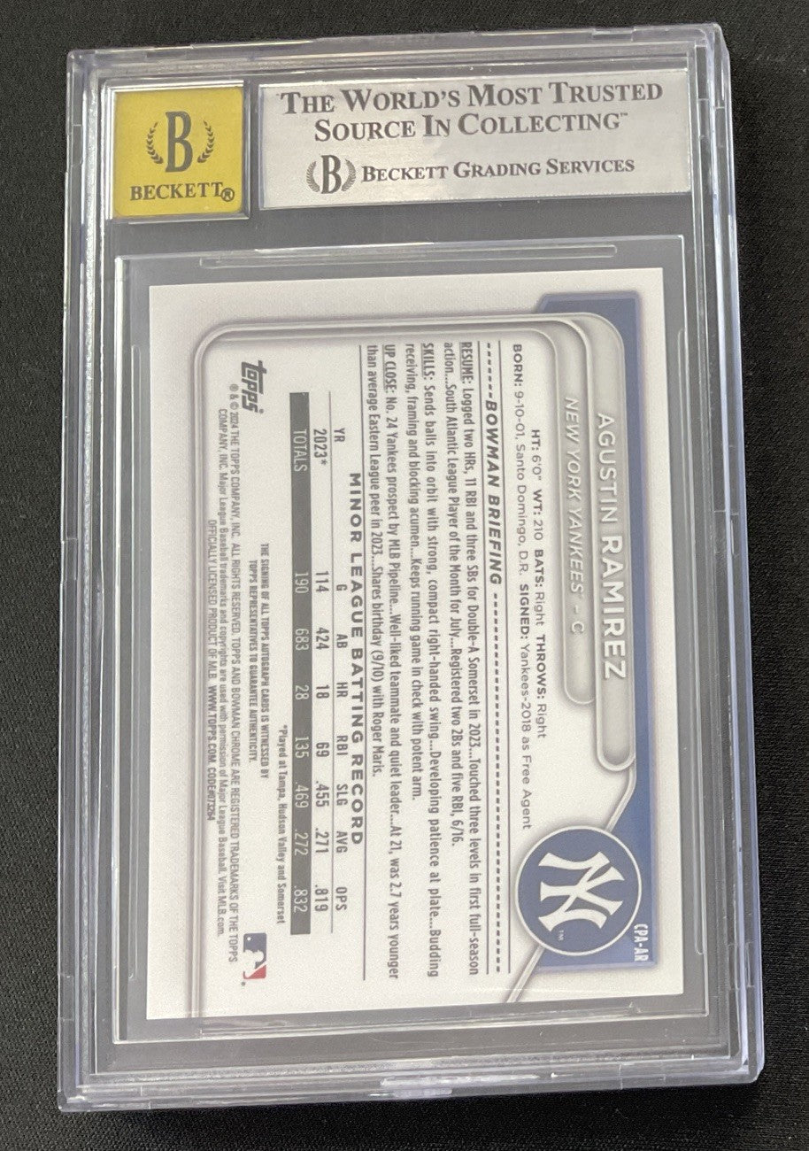 2024 BOWMAN CHROME PROSPECT AUTO #CPAAR AGUSTIN RAMIREZ  Beckett  9 Auto 10