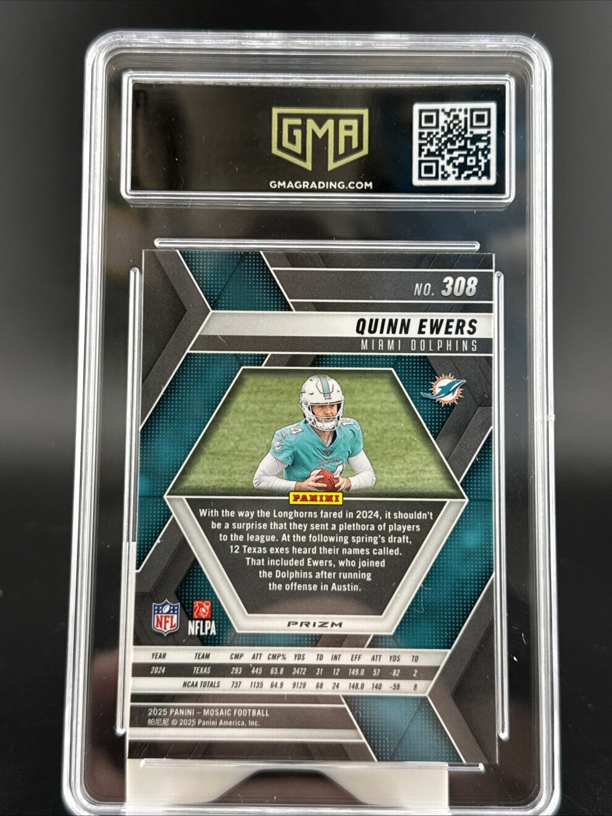 2025 Panini Mosaic Rookie Quinn Ewers #308 Mosaic Prizm (RC) GMA 10