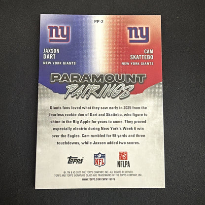 2025 Topps Signature Class Paramount Pairings Jaxson Dart/Cam Skattebo /225