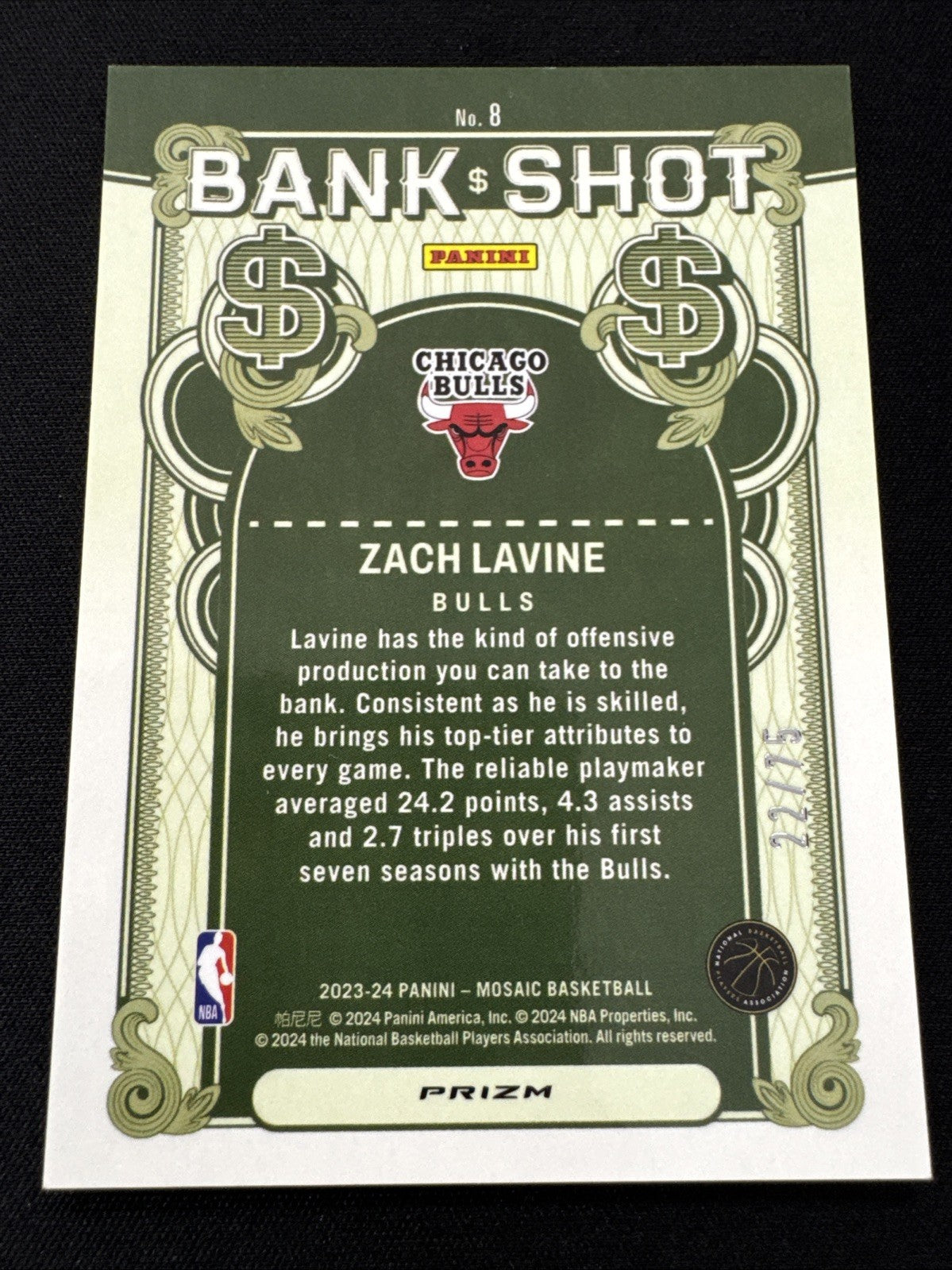 Zach Lavine Panini Mosaic Bank Shot Prizm #8 Bulls /75 Basketball 2023-24