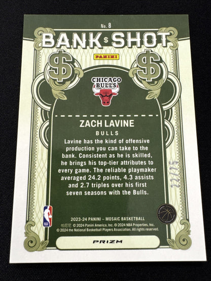 Zach Lavine Panini Mosaic Bank Shot Prizm #8 Bulls /75 Basketball 2023-24