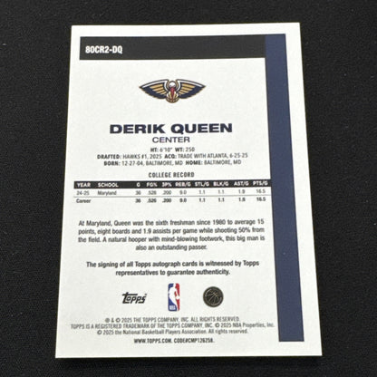 2025-26 Topps Flagship Derik Queen Silver Pack Mojo Rookie Auto NO Pelicans RC