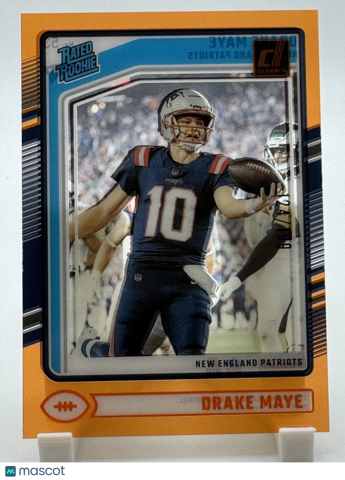 Drake Maye 2024 Panini Clearly Donruss Rated Rookie #53 Orange /199 RC Patriots
