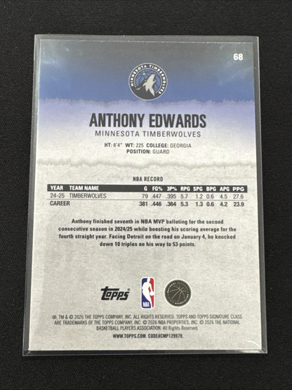2025-26 Topps Signature Signature Class Anthony Edwards /299 Timberwolves