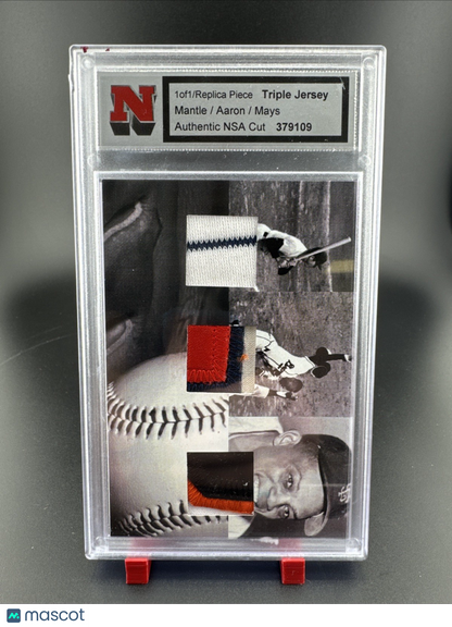 NSA Triple Jersey Replica Piece Mickey Mantle, Hank Aaron, and Willie Mays