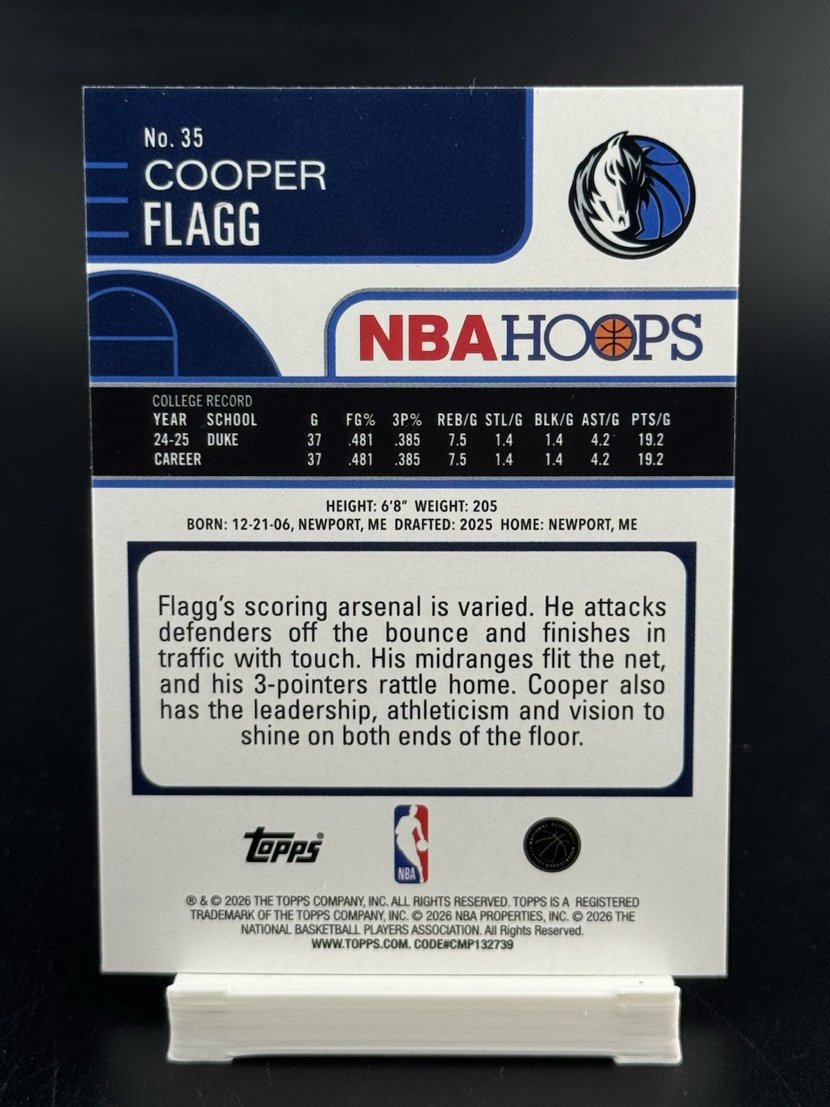 2025-26 Topps NBA Hoops Basketball #35 Cooper Flagg Base Rookie RC Rainbow Foil