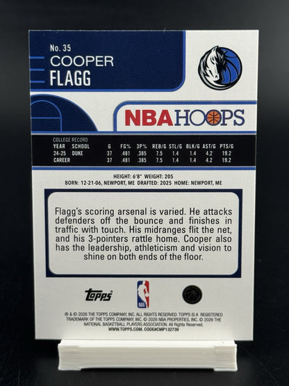 2025-26 Topps NBA Hoops Basketball #35 Cooper Flagg Base Rookie RC Rainbow Foil