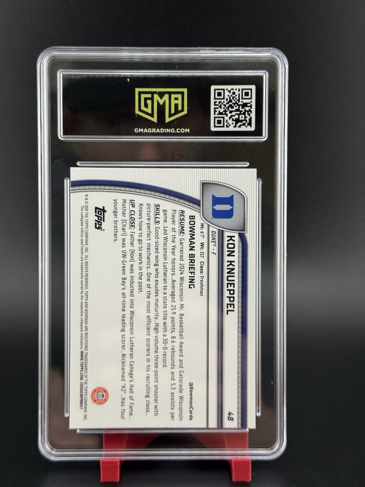 2024-25 Bowman University Chrome - Kon Knueppel #48 (RC) GMA Gem Mint 10