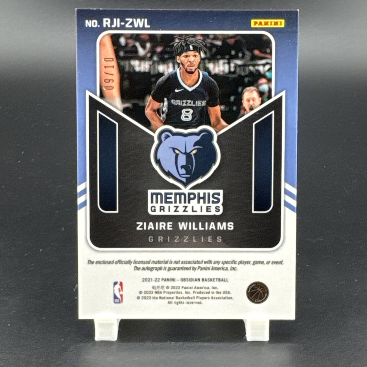 2021-22 Panini Obsidian Rookie Jersey Autograph Ziaire Williams #RJI-ZWL 9/10