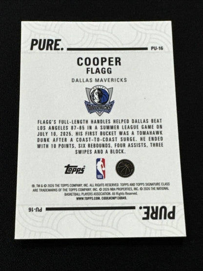 Cooper Flagg PURE 2025-26 Topps Signature Class RC #PU-16 Dallas Mavericks