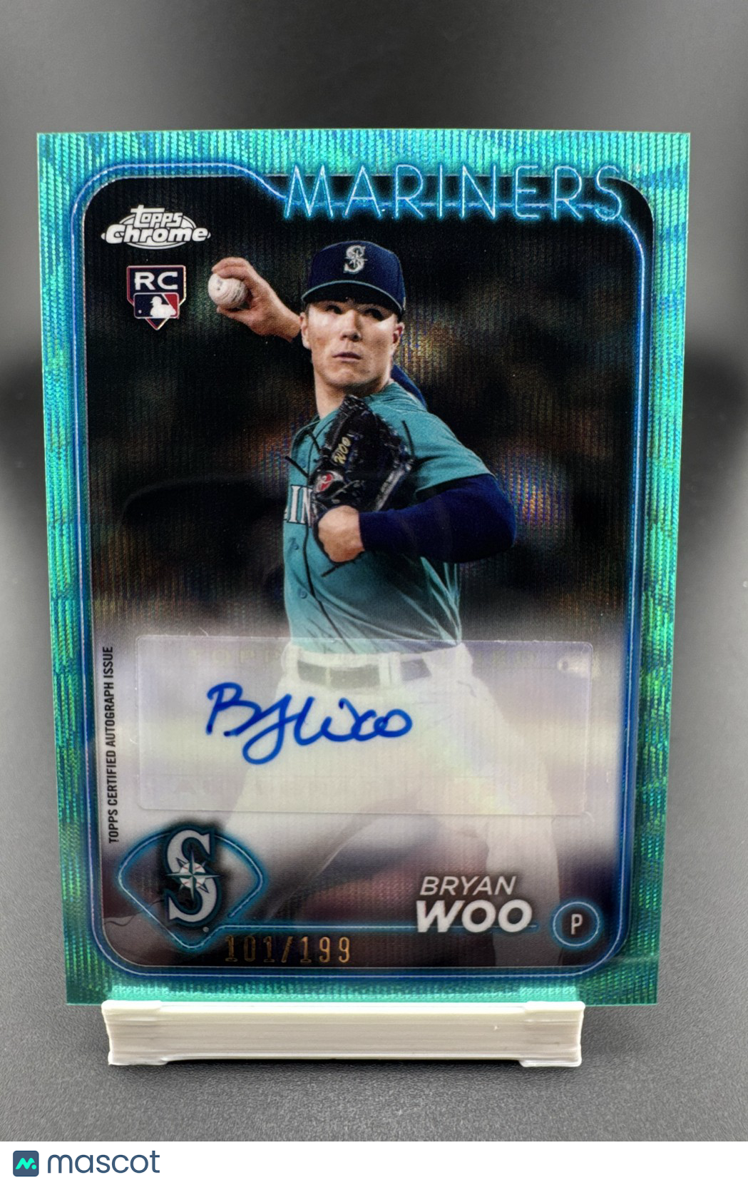 2024 Topps Chrome Autographs Bryan Woo #AC-BW Aqua Wave 101/199 Rookie