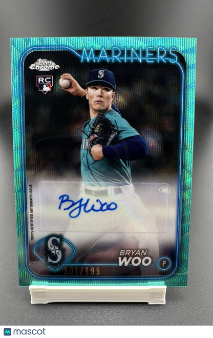 2024 Topps Chrome Autographs Bryan Woo #AC-BW Aqua Wave 101/199 Rookie