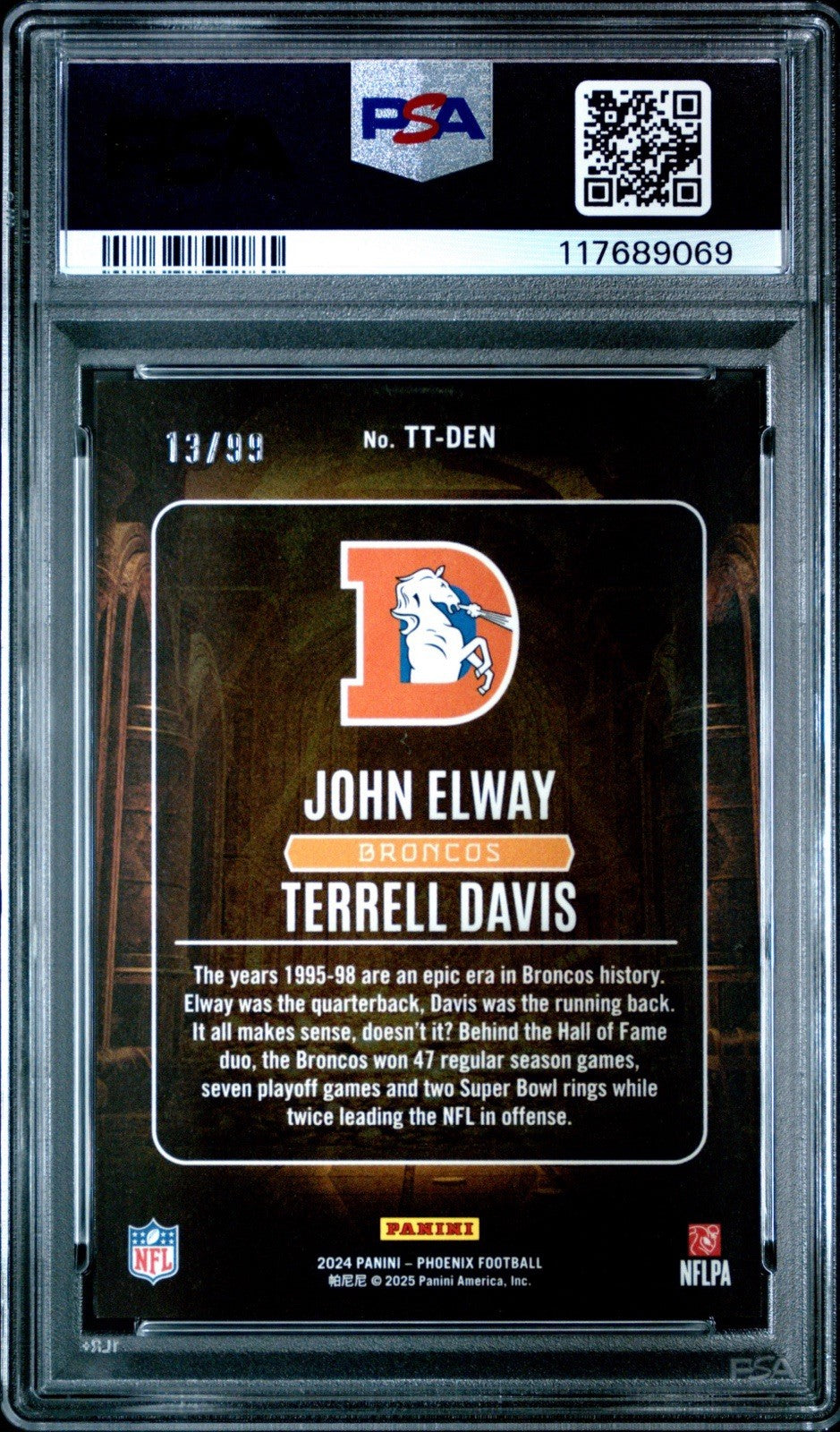 2024 Panini Phoenix Treasured Tandems John Elway, Terrell Davis #TT-DEN PSA 9