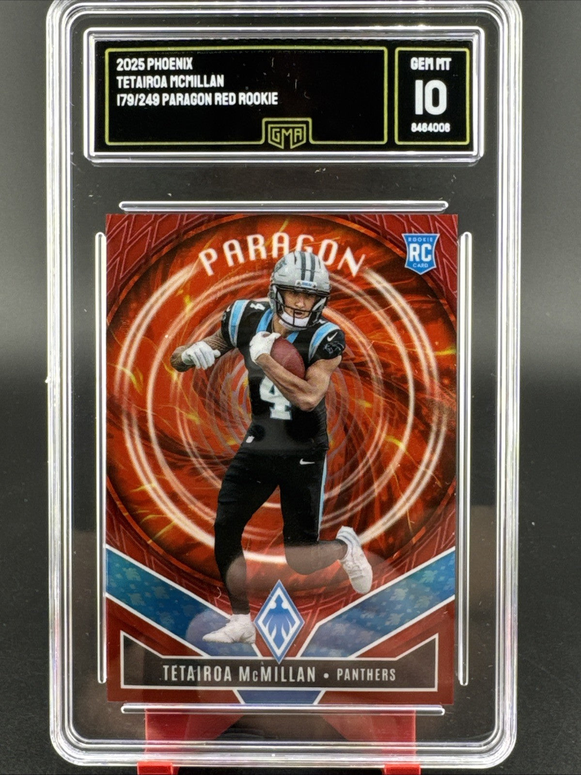 2025 Panini Phoenix - Paragon Tetairoa McMillan #16 Red 179/249 (RC) GMA 10