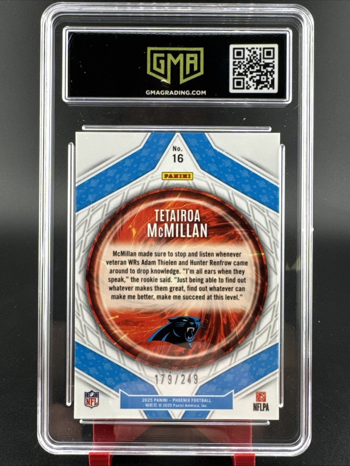 2025 Panini Phoenix - Paragon Tetairoa McMillan #16 Red 179/249 (RC) GMA 10