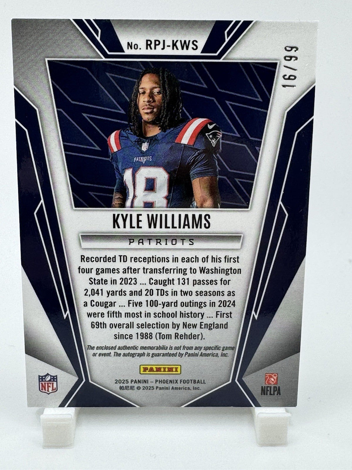 2025 Panini Phoenix RPA Rookie Phenom Jersey Autograph /99 Kyle Williams #RPJKWS