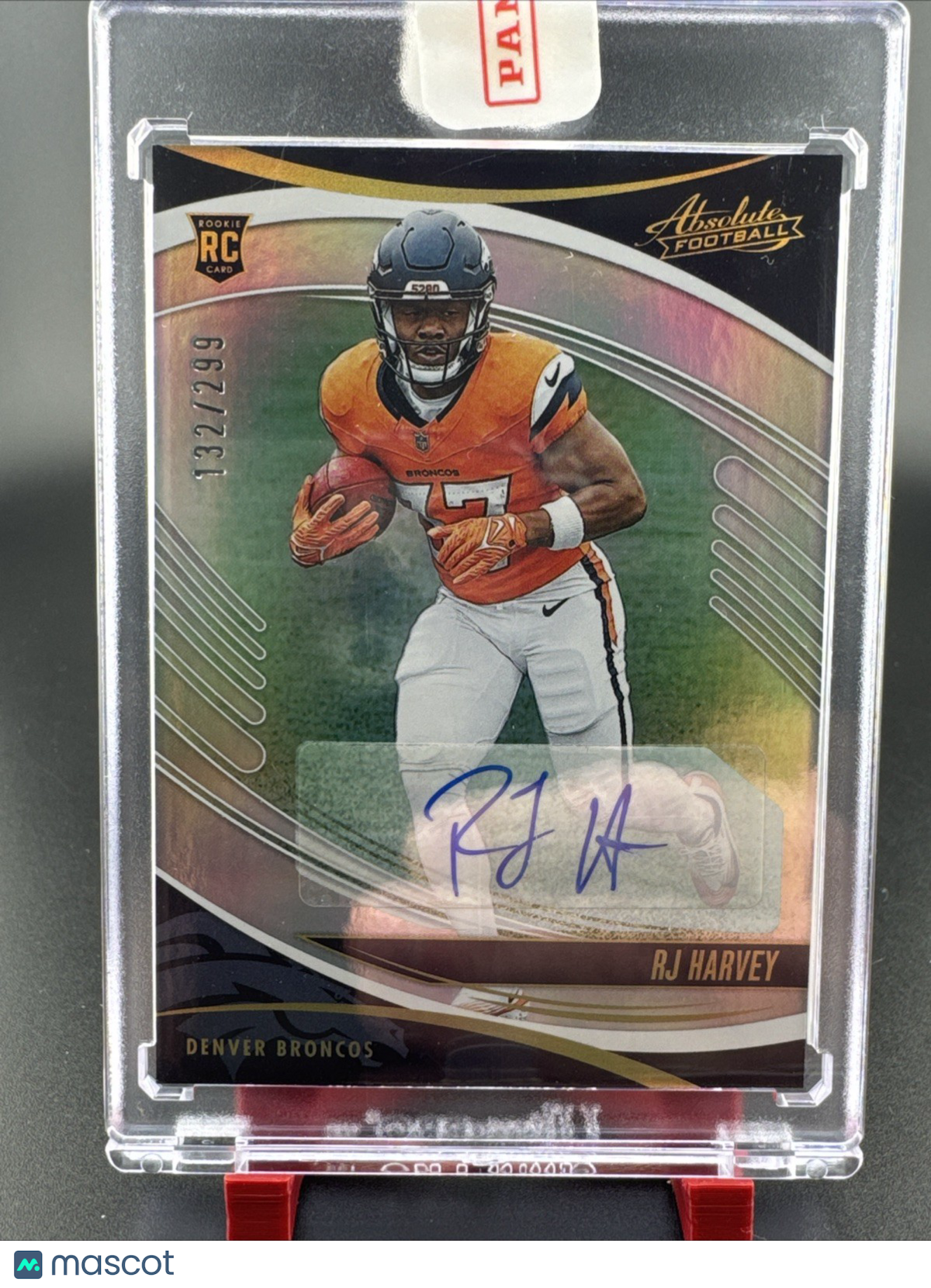 RJ Harvey 2025 Panini Absolute Football Rookie Auto #173 /299 Denver Broncos