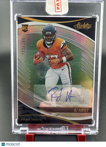 RJ Harvey 2025 Panini Absolute Football Rookie Auto #173 /299 Denver Broncos