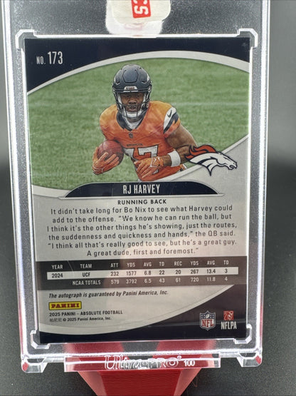 RJ Harvey 2025 Panini Absolute Football Rookie Auto #173 /299 Denver Broncos