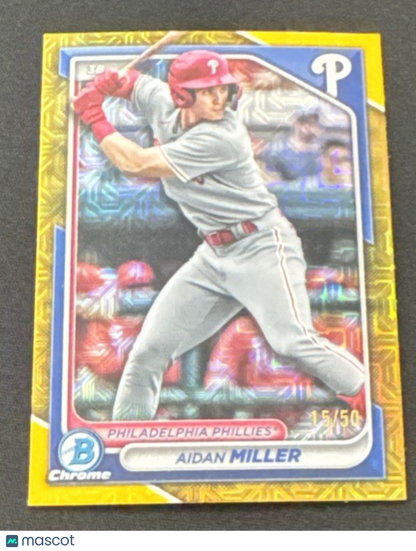 2024 Bowman Chrome Draft Sapphire - Aidan Miller #BDC-115 Gold 15/50 (RC)