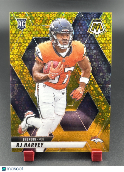 2025 Panini Mosaic RJ Harvey #284 Gold Mosaic Prizm Rookie Denver Broncos 5/10