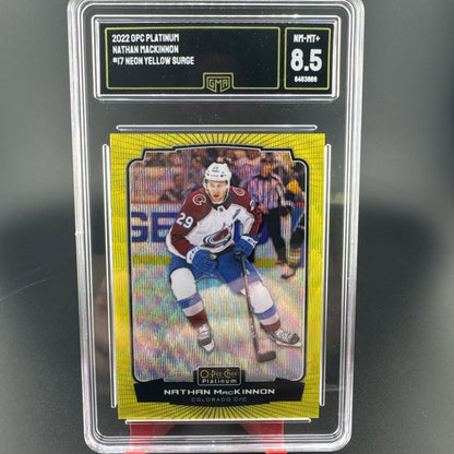 2022-23 O-Pee-Chee Platinum Nathan MacKinnon #17 Yellow Surge GMA 8.5