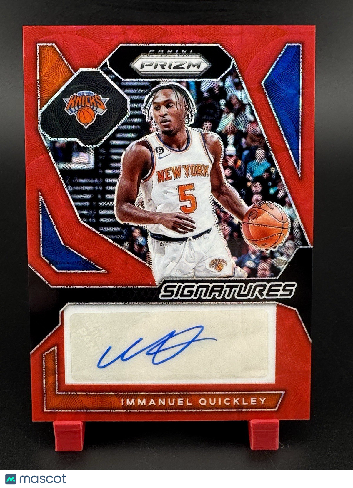 2023-24 Panini Prizm  Signatures Immanuel Quickley #SIG-IMM Red Prizm 62/99 (AU)