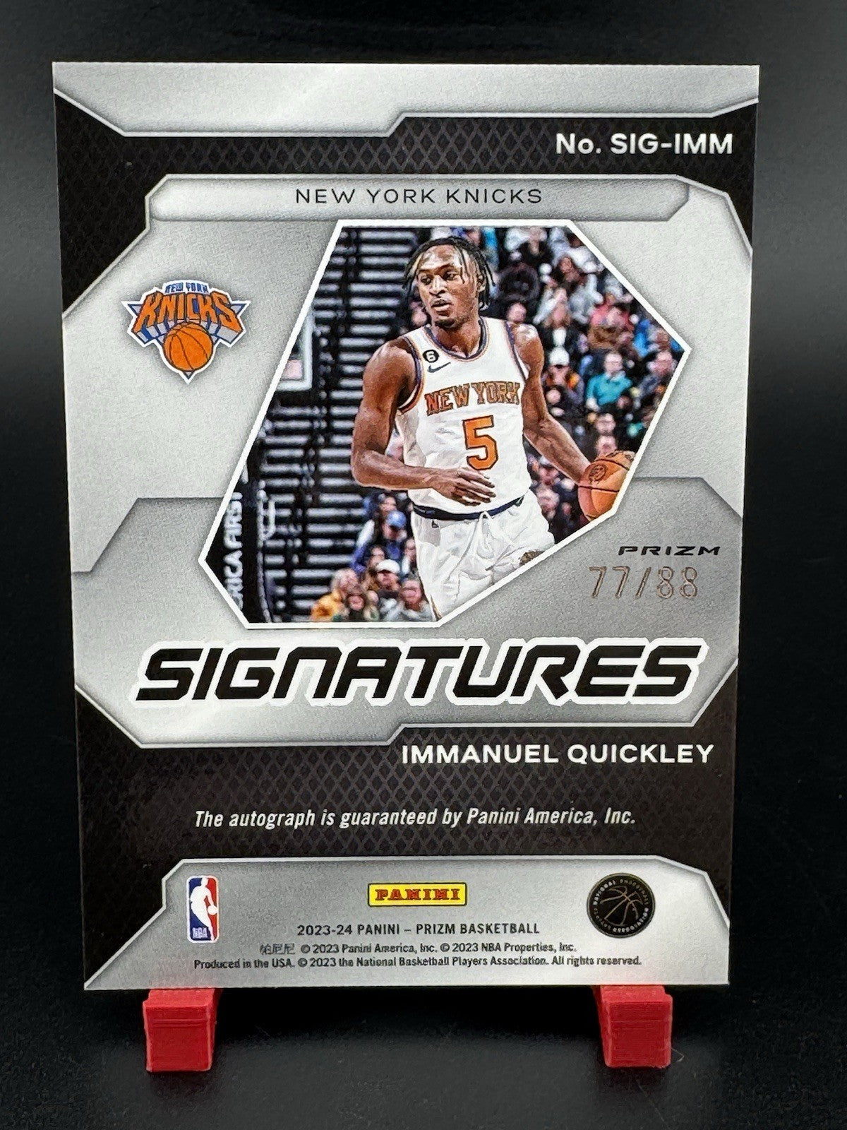 2023-24 Panini Prizm  Signatures Immanuel Quickley #SIG-IMM Red Prizm 62/99 (AU)