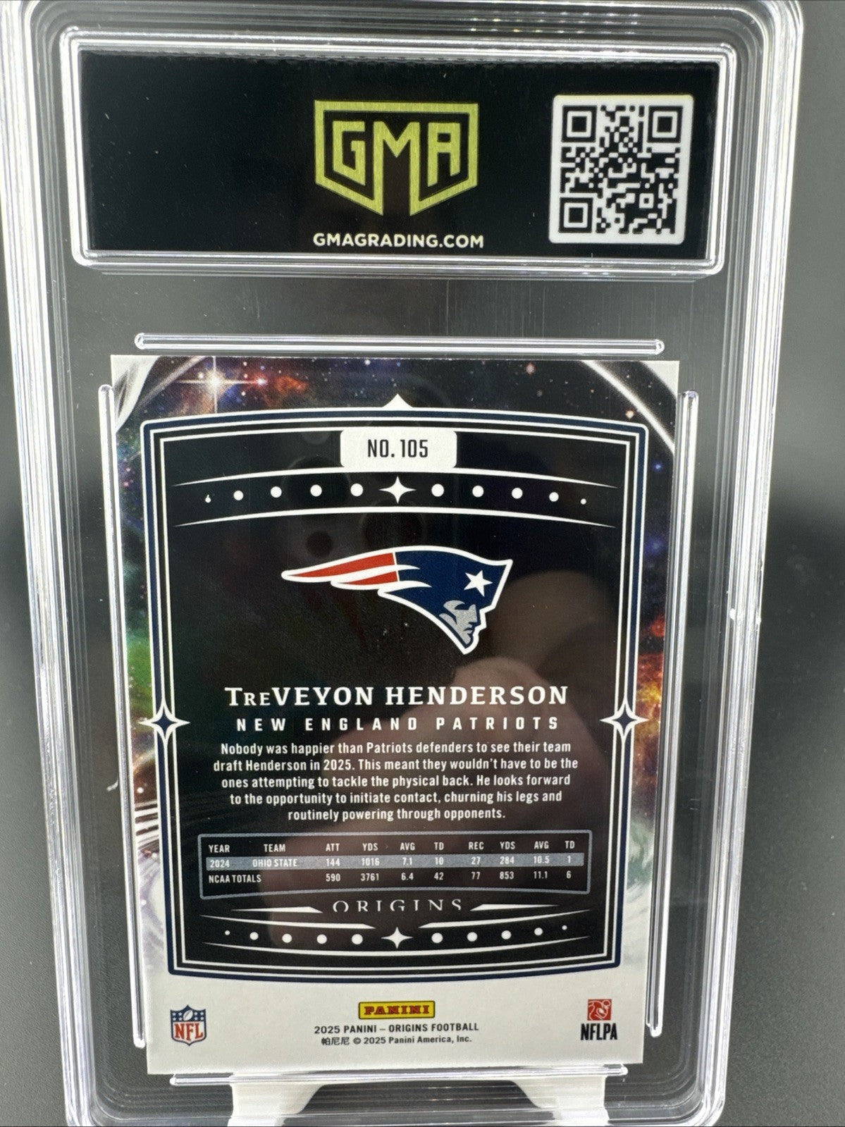 2025 Panini Origins Rookies TreVeyon Henderson #105 GMA 10