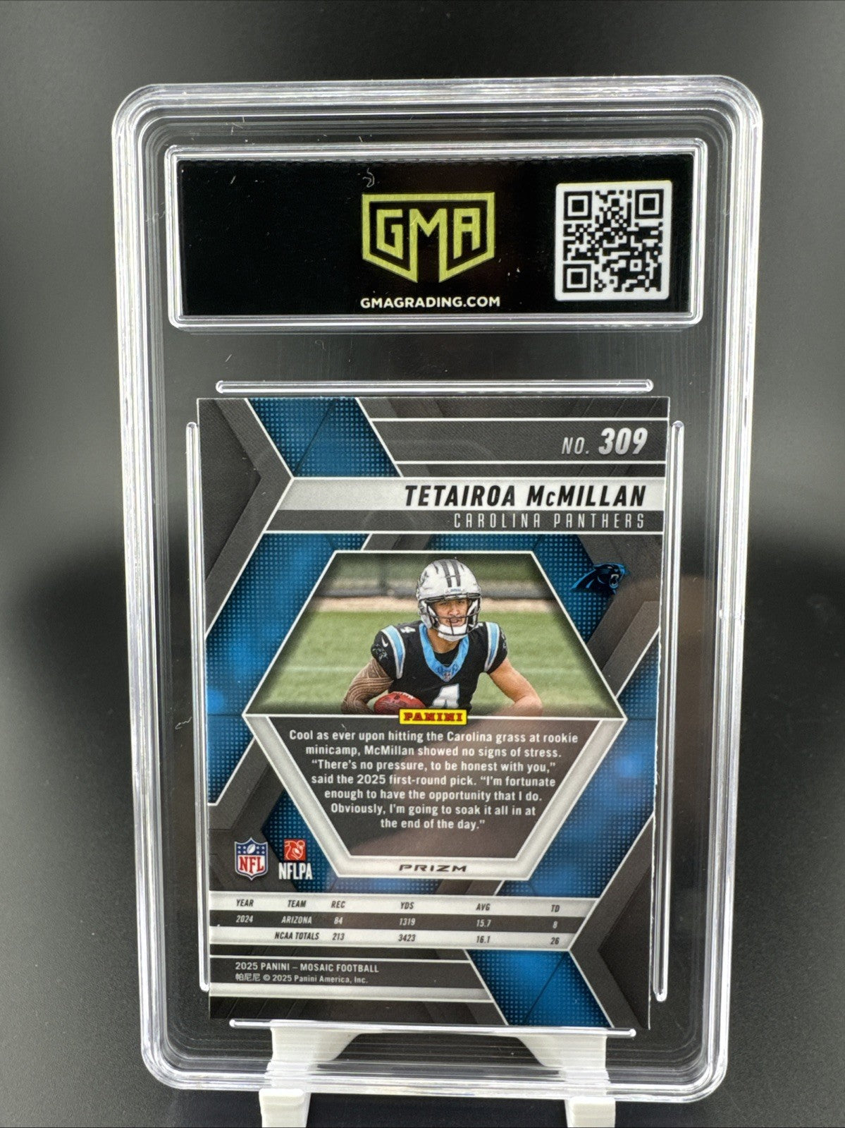 2025 Panini Mosaic - Rookies Tetairoa McMillan #309 Mosaic Prizm (RC) GMA 10