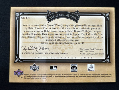 BOB HORNER 2005 SP LEGENDARY CUTS /25 CLASSIC CAREERS  WORN JERSEY PATCH RELIC