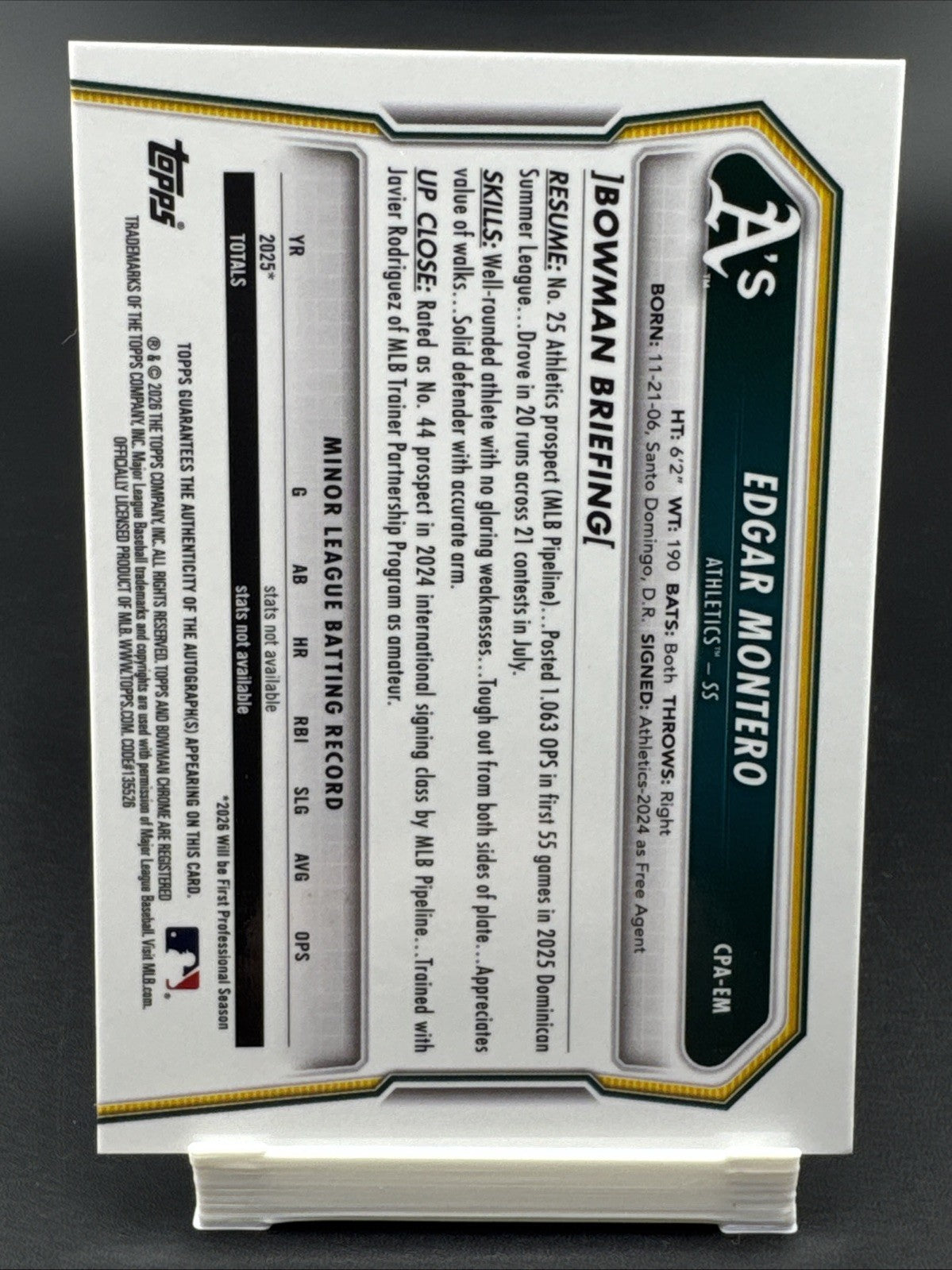 2026 Bowman Chrome Edgar Montero 1st Blue Xfractor Auto 55/150