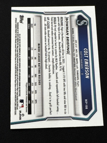 2026 Bowman Chrome Colt Emerson BCP-108 Geometric Purple Refractor /250