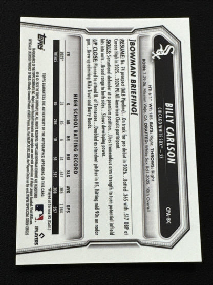 2026 Bowman Billy Carlson Chrome Purple Refractor Auto /250