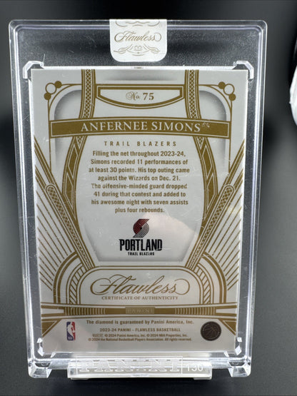 2023-24 NBA Panini Flawless No. 75 Anfernee Simons Diamond /20
