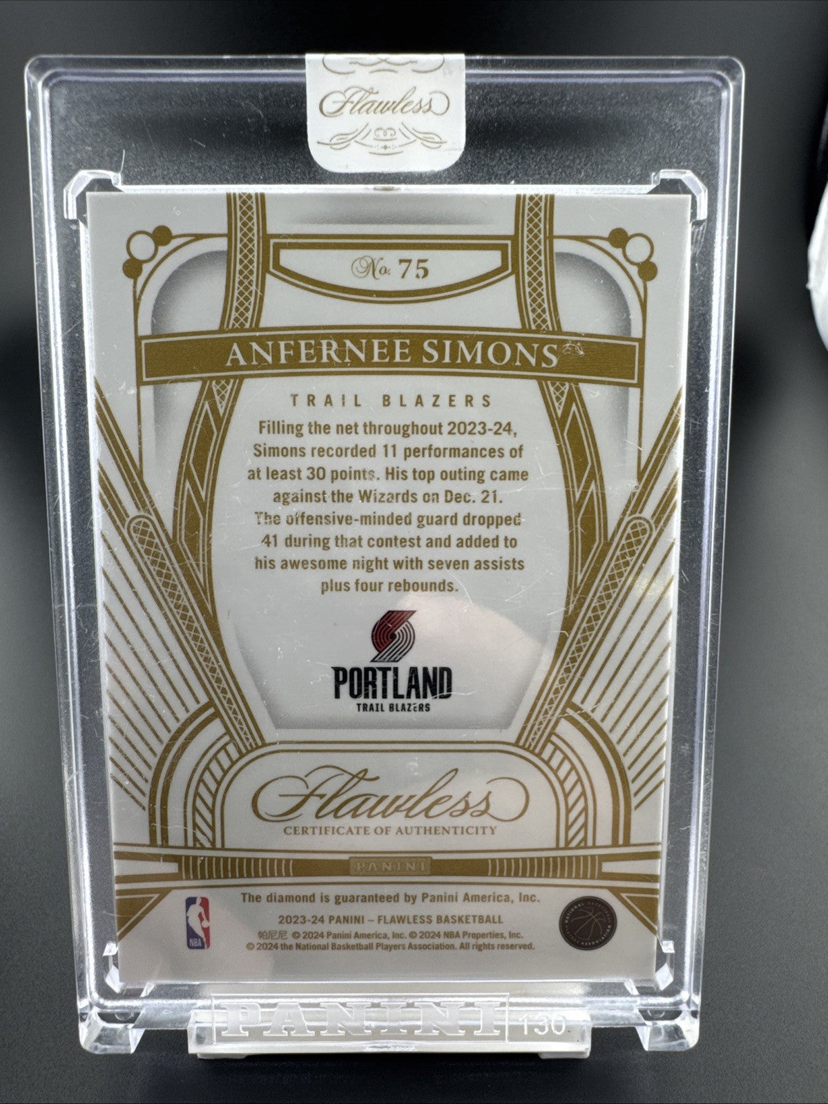 2023-24 NBA Panini Flawless No. 75 Anfernee Simons Diamond /20