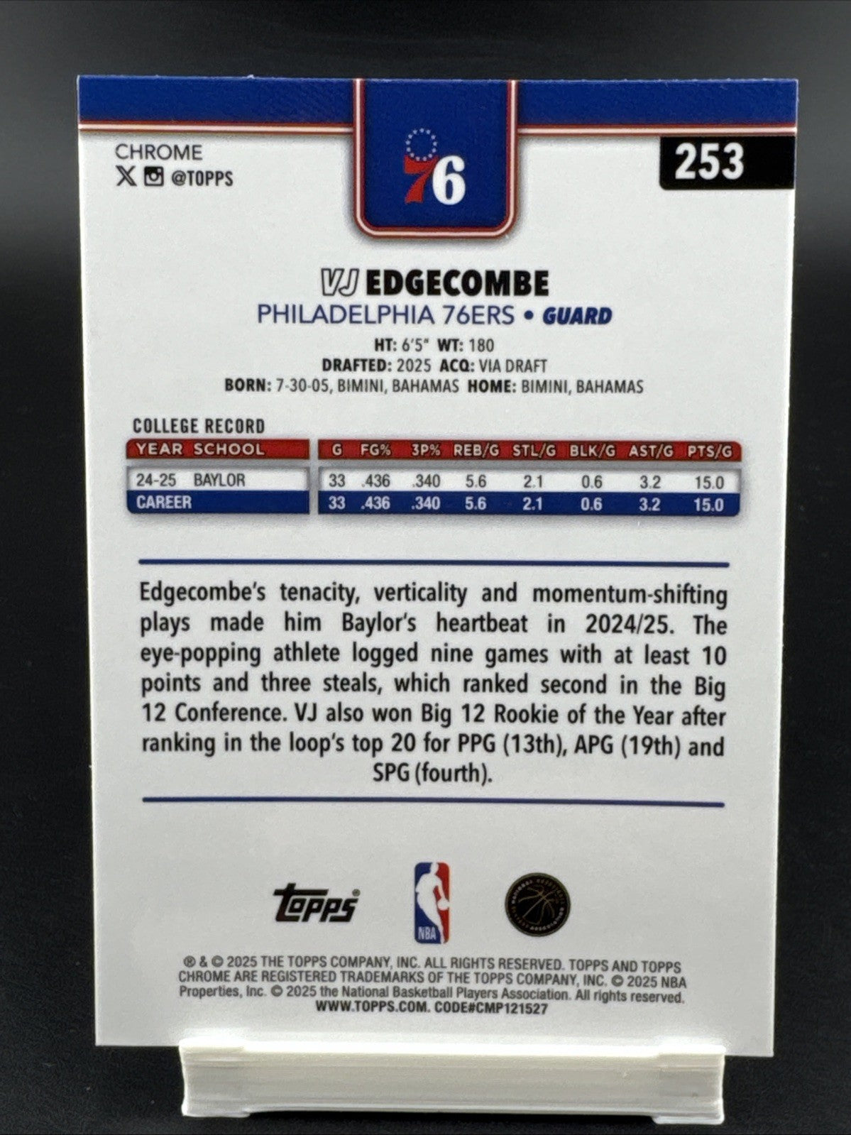 2025-26 Topps Chrome - VJ Edgecombe #253 X-Fractor (RC)
