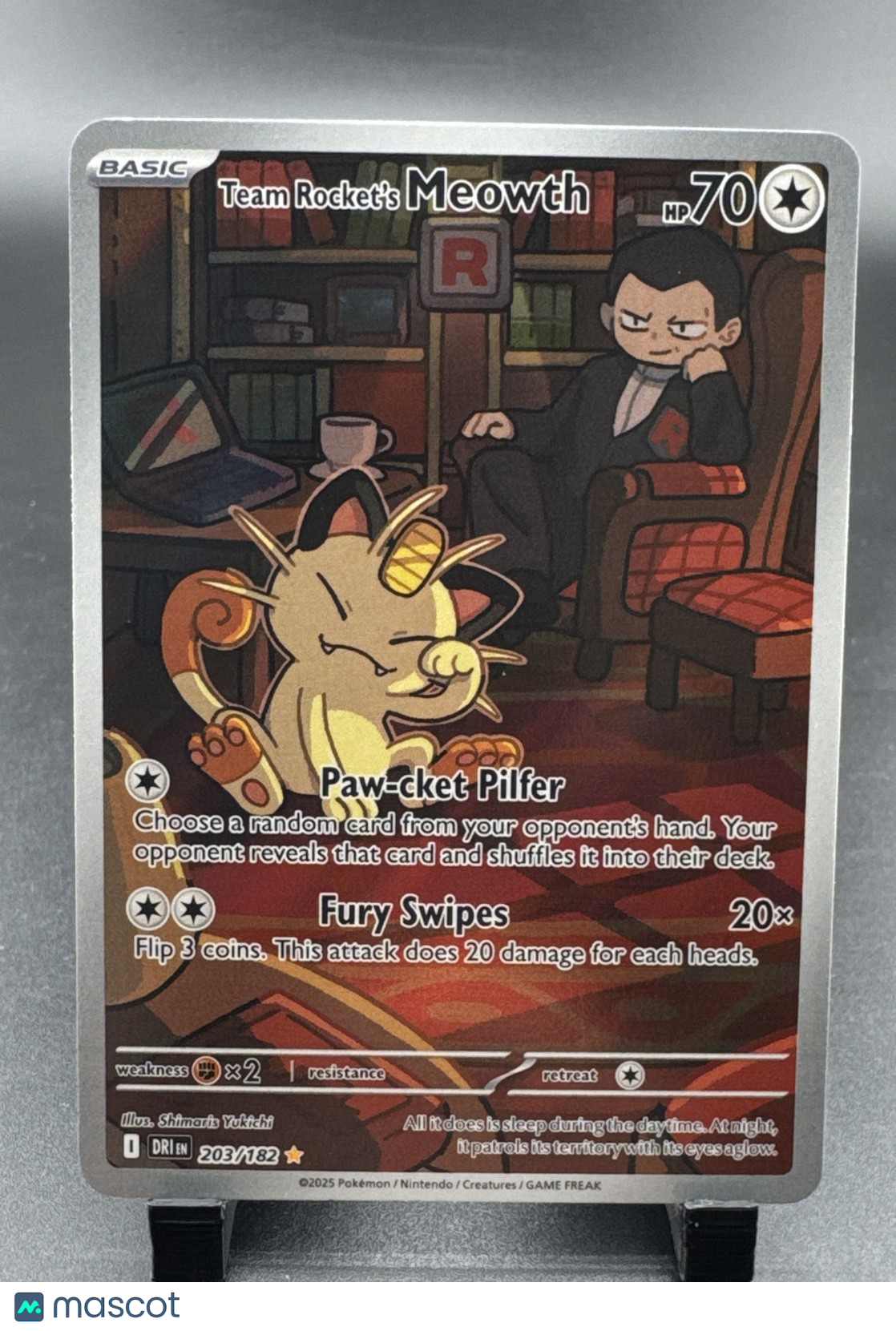Team Rocket's Meowth 203/182 Sv10: Destined Rivals Holo