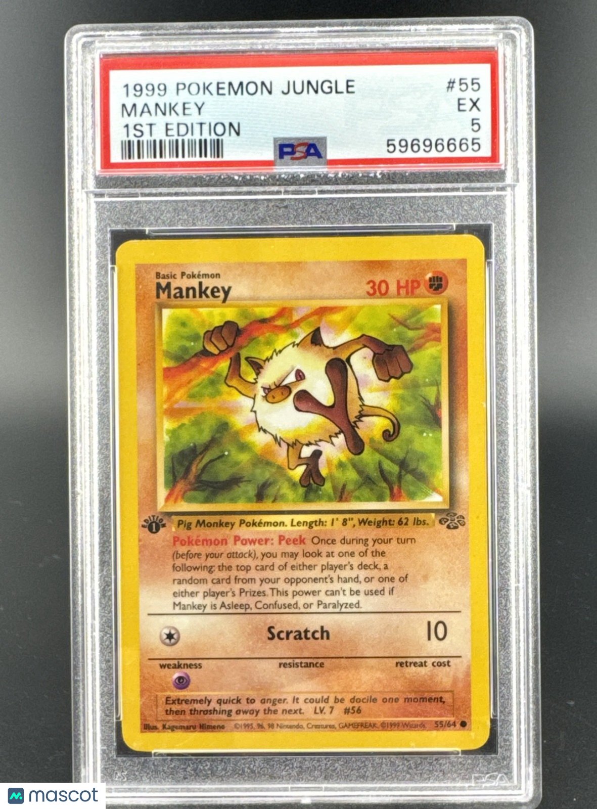 1999 Pokemon Jungle Mankey 55/64 1st Edition PSA 5