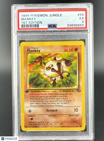 1999 Pokemon Jungle Mankey 55/64 1st Edition PSA 5