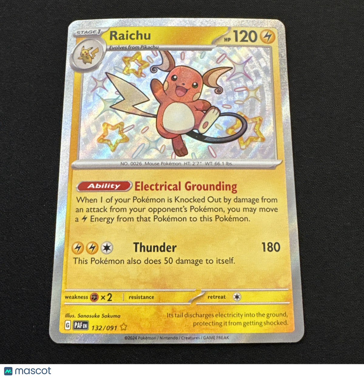Pokémon TCG Shiny Raichu Holo Card Paldean Fates Baby Shiny Rare 132/091