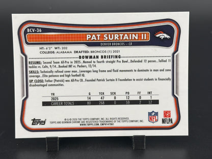 2025 Bowman Chrome Pat Surtain II #BCV-36 Opening First Day Issue exclusive