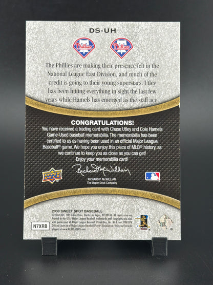 2008 Upper Deck Sweet Spot Cole Hamels Chase Utley #DS-UH Memorabilia