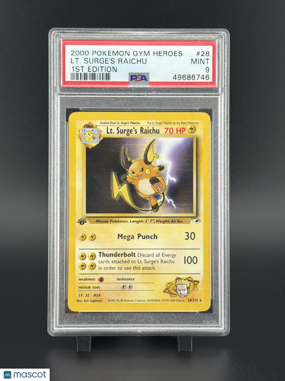 2000 Pokemon Gym Heroes LT. Surge's Raichu 1st Edition PSA 9 #28