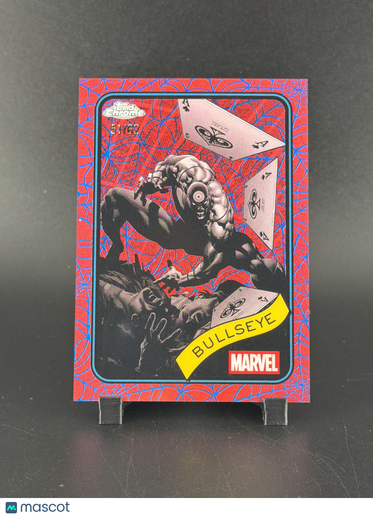 2025 Topps Chrome Marvel #30 Bullseye Blue & Red Spider Web Refractor /62