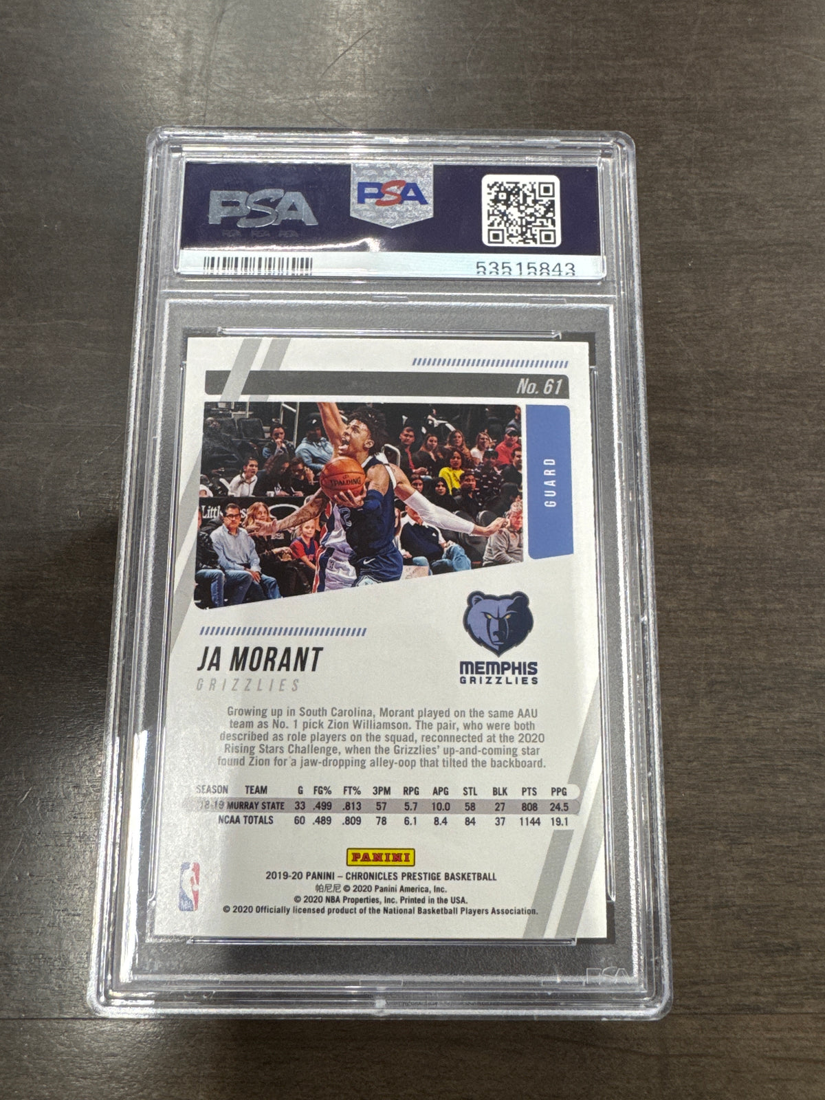 2019 Panini Chronicles Ja Morant #61 PSA 10