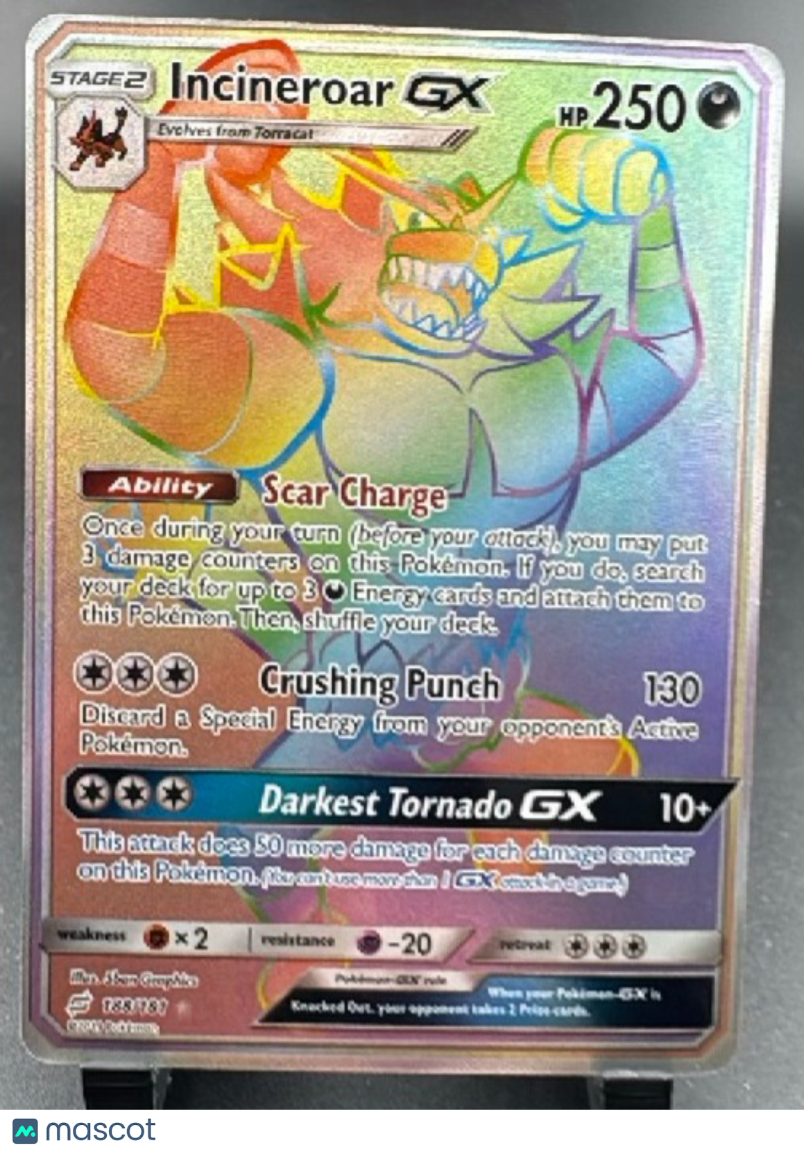 2019 Team Up Incineroar GX Holo Secret Rare FA HR #188/181