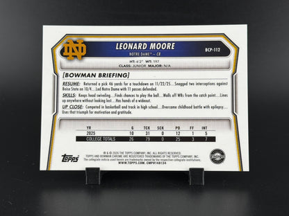 2026 Bowman Chrome University Leonard Moore #BCP-112 Black Refractor /10